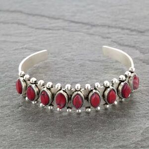 NEW! Boho Rustic Silver and Red Stone Cuff Bracelet